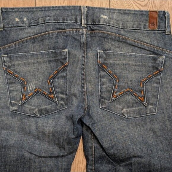 Peoples Liberation Womens 30‎ Mary Trouser  Flare Jeans Dark Faded Denim Star - Picture 6 of 6